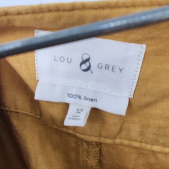 New NWT Lou & Grey 100% Linen Mustard Yellow Wide Leg Button Fly Pants Size 12 - Picture 7 of 8